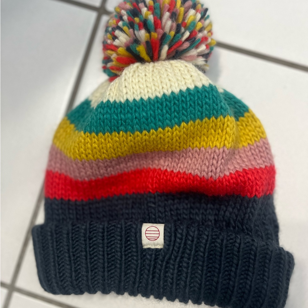 Marine Layer Multicolor Striped Beanie with Pom-Pom